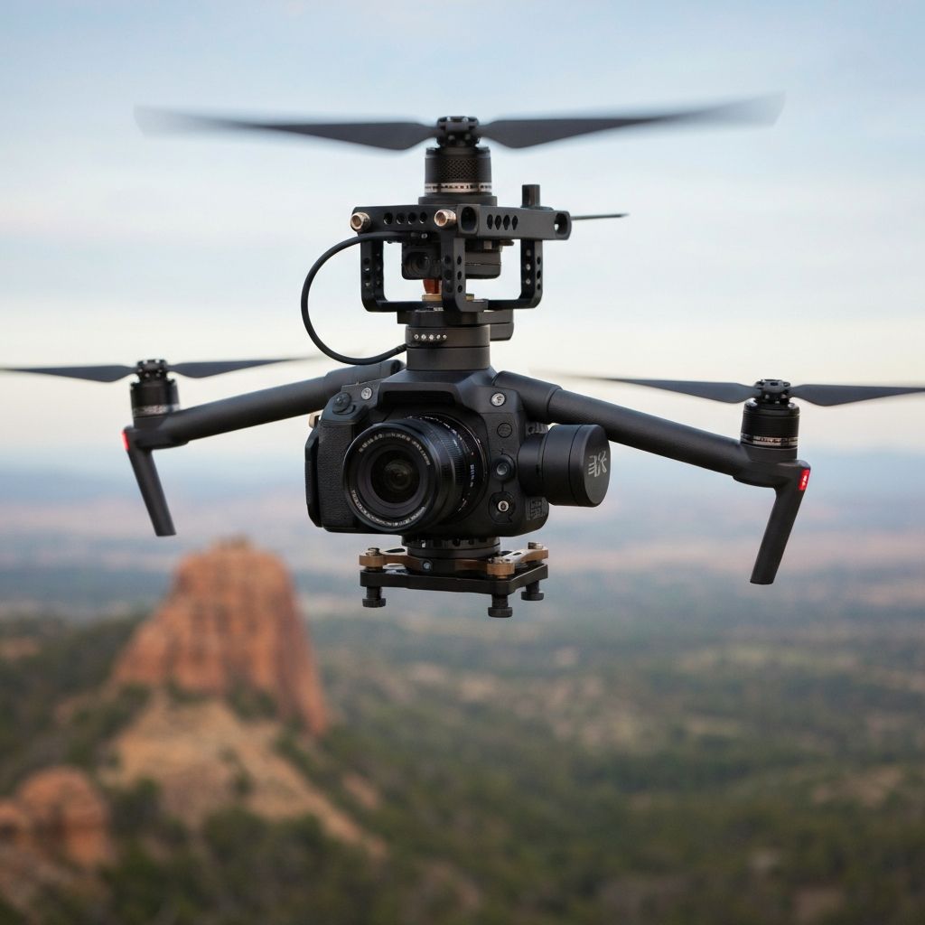 Professional drone camera capturing aerial footage